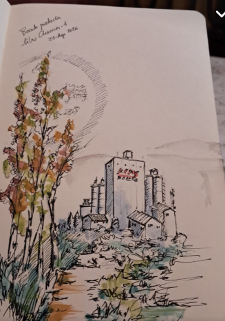 Ilustración de una fábrica de Nanta, obra de Manolo Marco